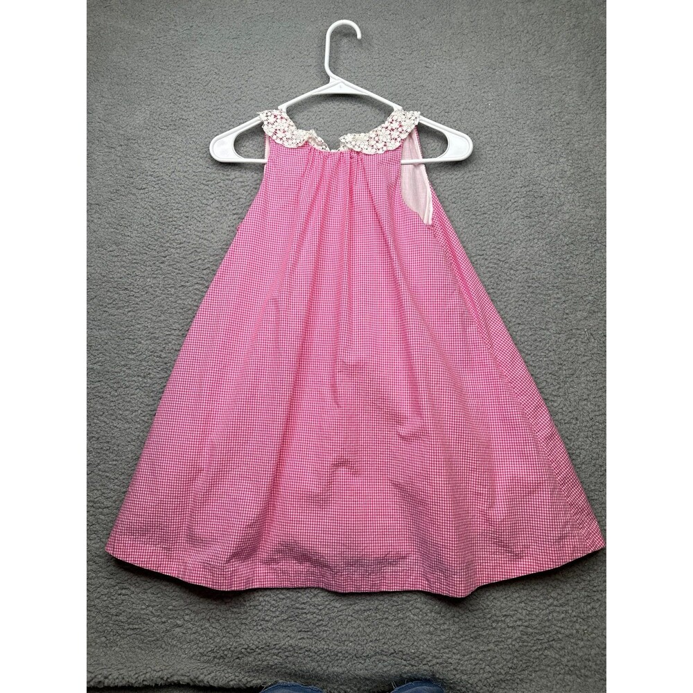 Polo Ralph Lauren girls gingham check design lace collar dress sz 10 Barbie pink